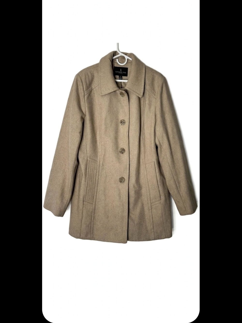 London Fog Women's Wool Blend Walking Coat - Camel Beige - Classic 4-Button Car